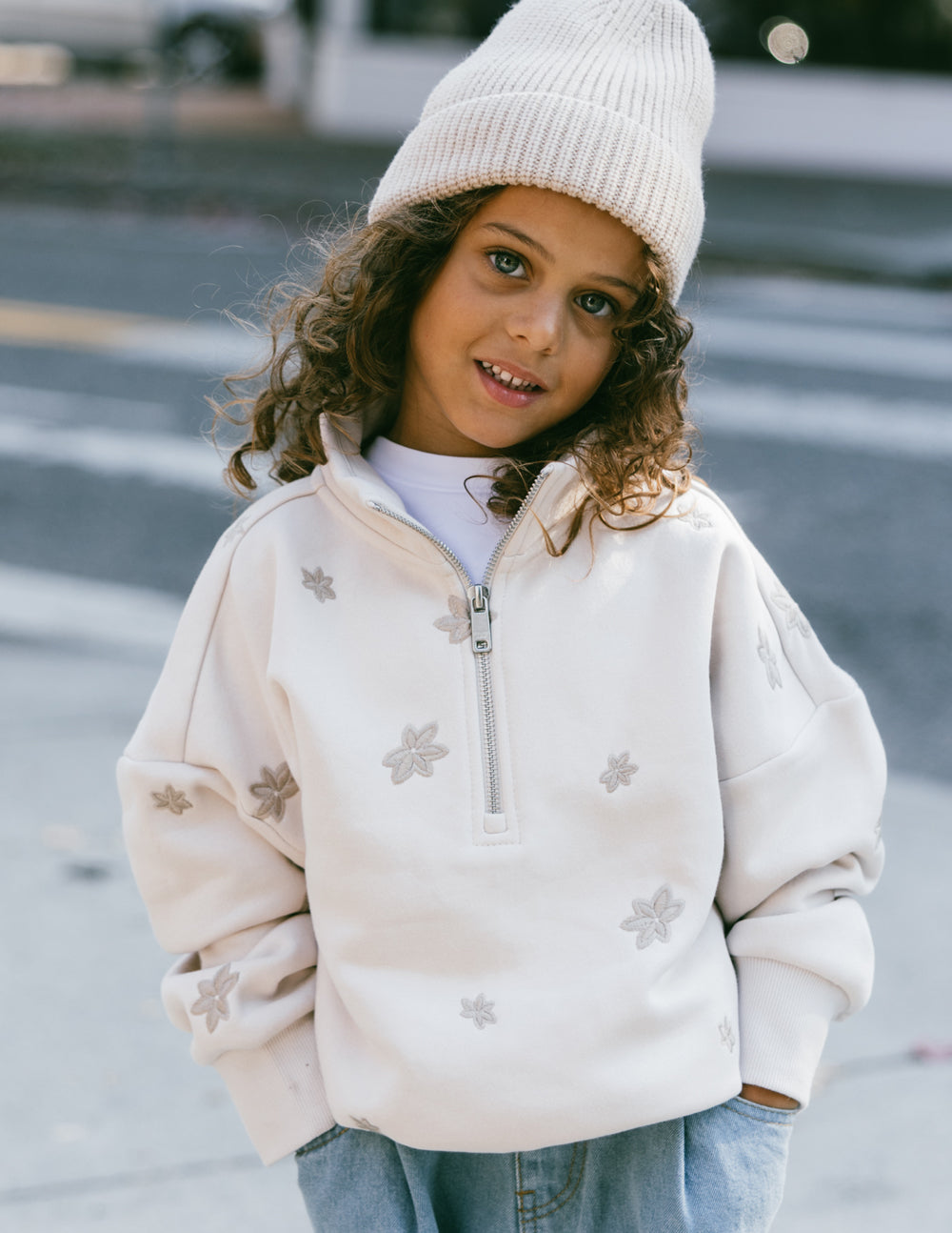 Floral Kids Half-Zip
